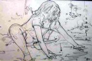 Girl in the pond pencil on cartridge paper .